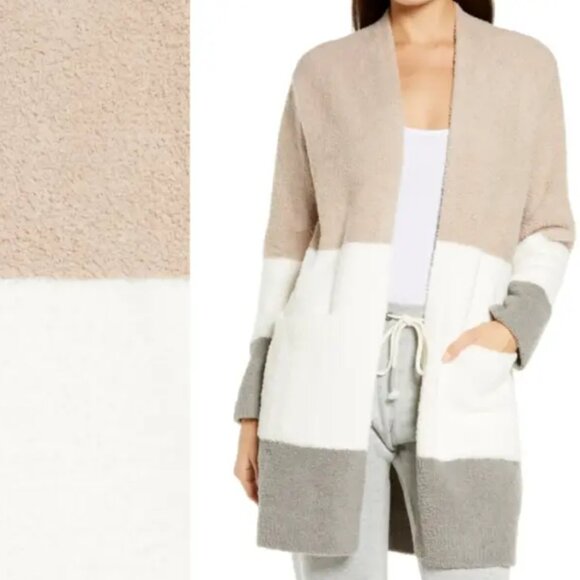 Barefoot Dreams CozyChic Long Weekend Mid-Length Colorblock Pocket Cardigan Sz M - Picture 2 of 13